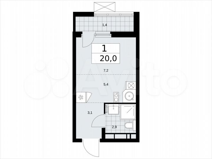 Квартира-студия, 20 м², 9/13 эт.