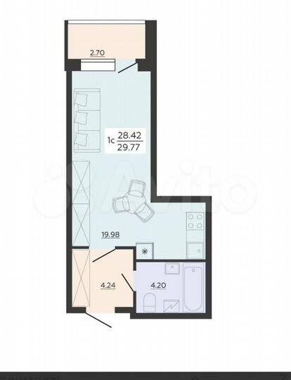Квартира-студия, 29,8 м², 20/21 эт.
