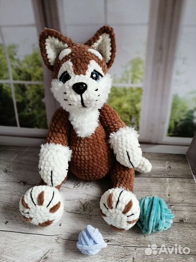 Вязаная игрушка Собака Хаски амигуруми