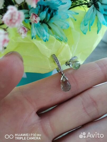 Серебряные серьги, бриолет