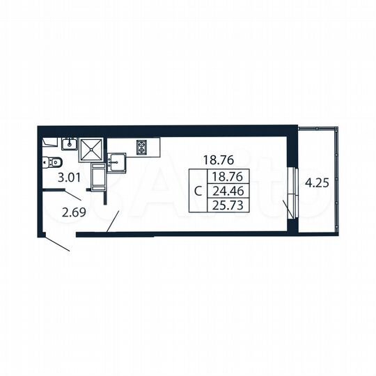 Квартира-студия, 25,7 м², 11/12 эт.