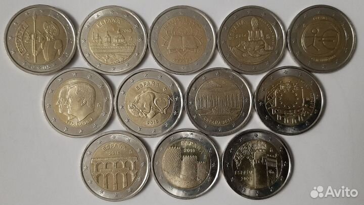 Монеты 2 евро юбилейные. Испания. Набор 12шт
