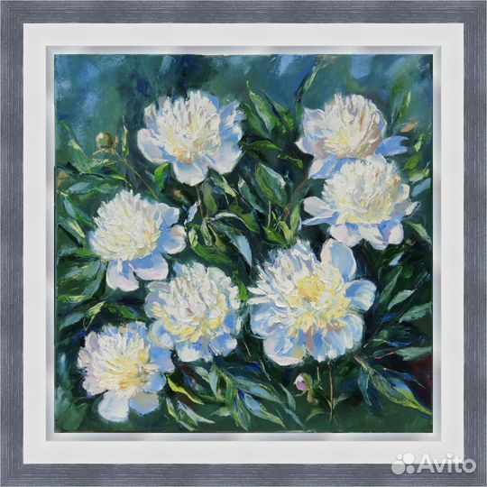 Картина маслом. Хоровод белых пионов