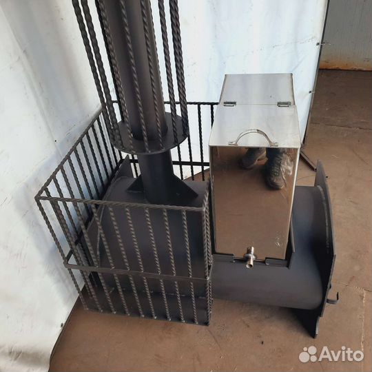 Печь для бани с выносом и увеличенной каменкой