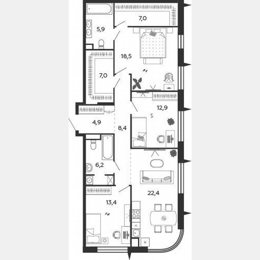 3-к. квартира, 106,6 м², 11/17 эт.