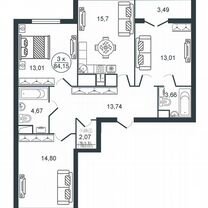 3-к. квартира, 84,2 м², 13/16 эт.