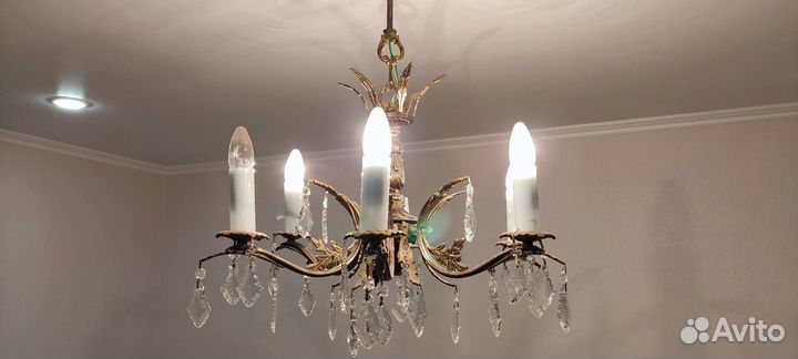 Люстра, бронза+хрусталь