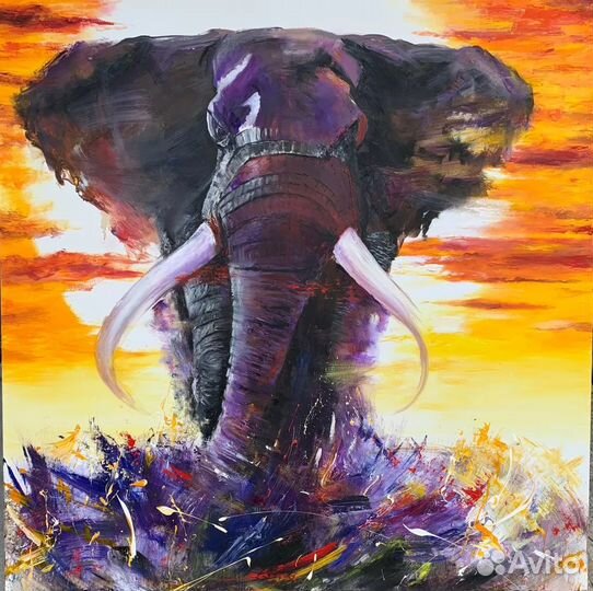 Красивая картина маслом на холсте со Слоном