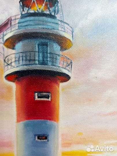Картина маслом на холсте морской пейзаж Маяк
