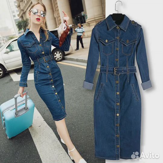 Джинсовое платье миди 46-48 размер