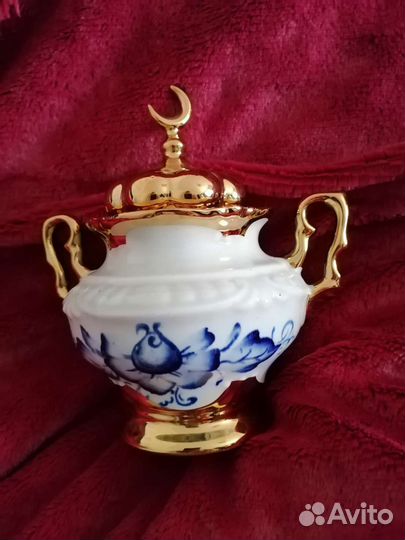 Кофейный сервиз Гжель позолота с полумесяцем