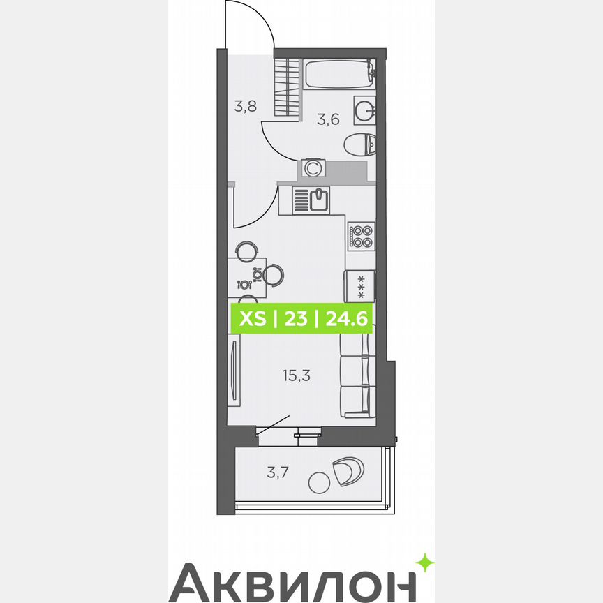 Квартира-студия, 24,6 м², 4/13 эт.