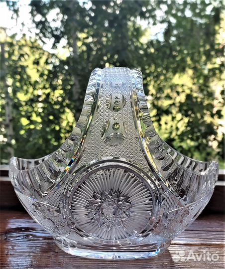 Хрустальные вазы-корзинки с ручкой, 2 шт