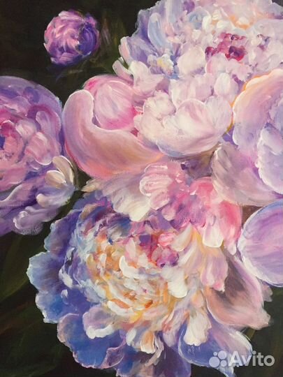 Картина акрилом «Пионы», 100х50 см