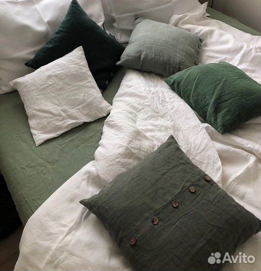 Сет: льняная наволочка и подушка,новые