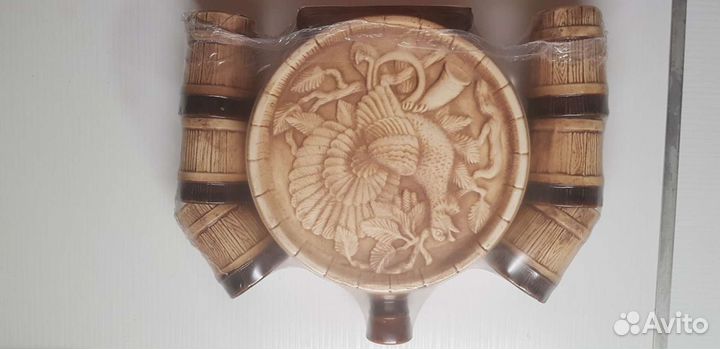 Набор глиняный графин/фляжка, стаканы