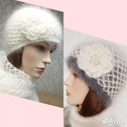 Шапка вязаная пуховая женская Ручная работа