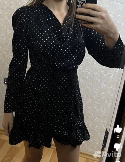 Платье черное в горошек, р. 46