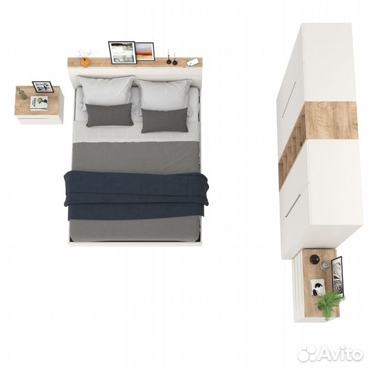 Мебель для спальни Моби Муссон № 15 кровать на 1600 белый/дуб эндгрейн элегантный, ортопед