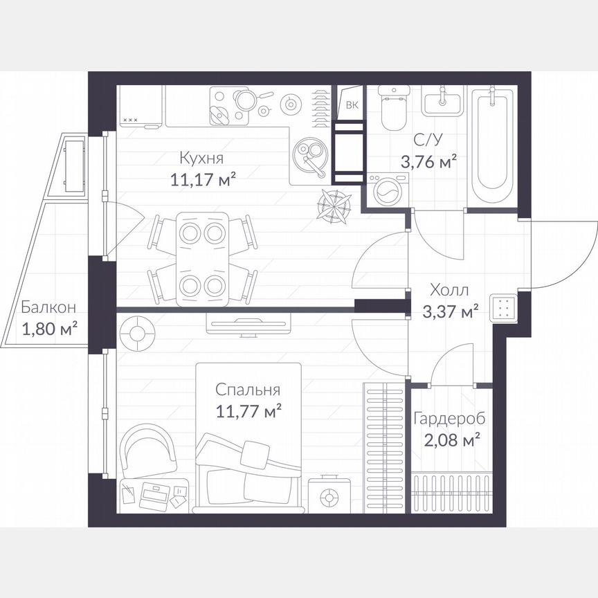 1-к. квартира, 32,7 м², 6/11 эт.