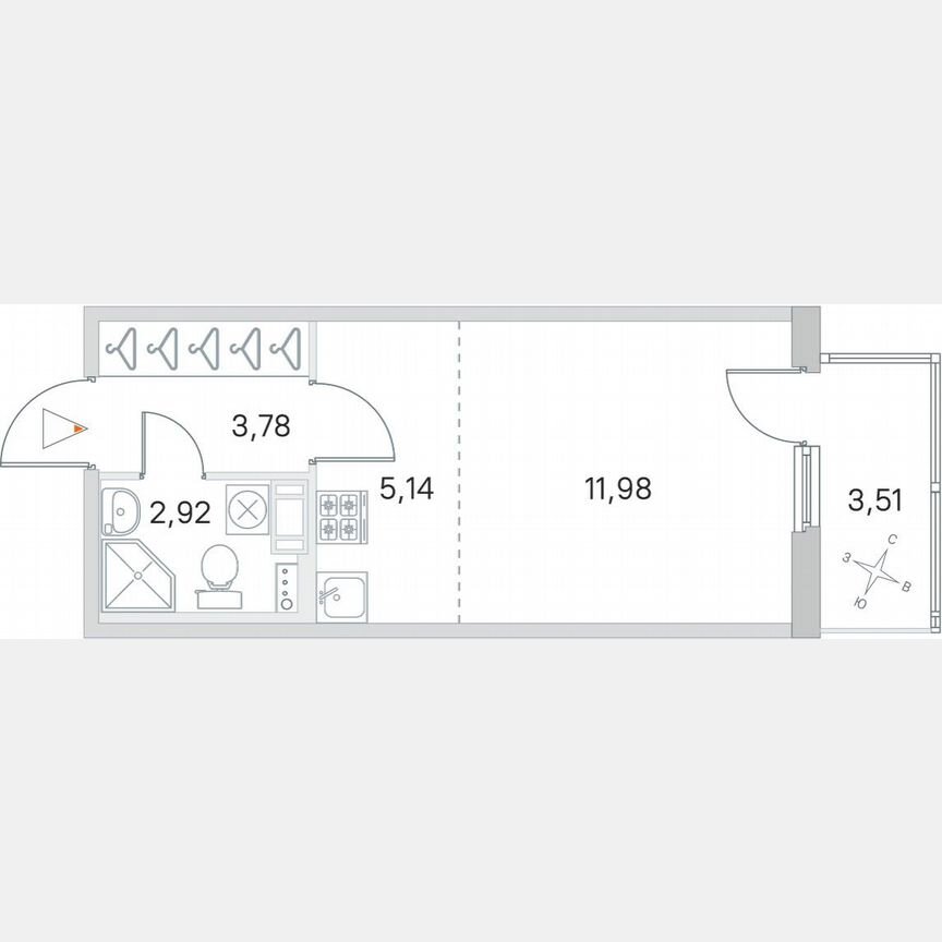 Квартира-студия, 24,9 м², 3/4 эт.