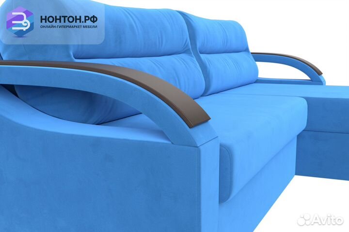 Диван угловой еврокнижка Форсайт велюр голубой