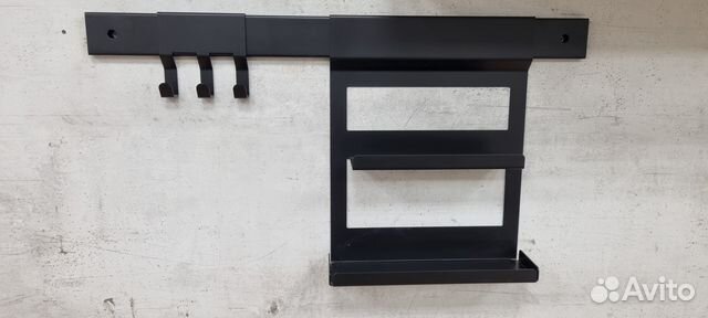 Рейлинг черный матовый 60 см с полкой и крючками