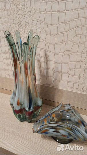 Вазы СССР цветное (гутное) стекло