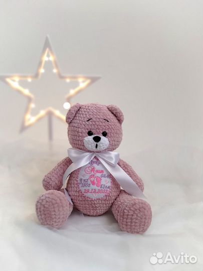 Вязаные игрушки ручной работы Именной мишка
