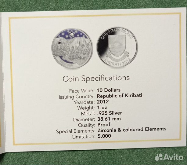 Монета Кирибати Рождество Тихая ночь Серебро