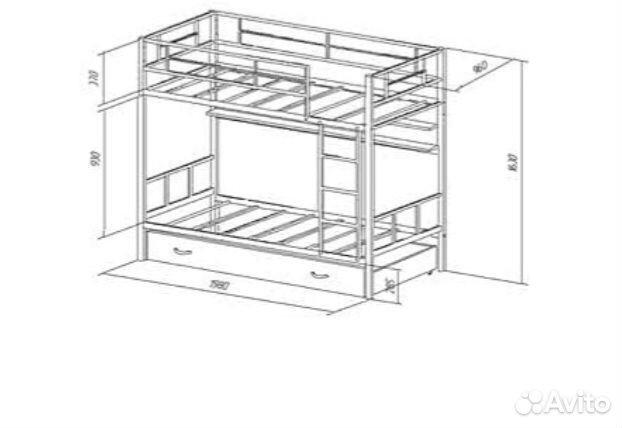 Двухъярусная кровать металлическая бу