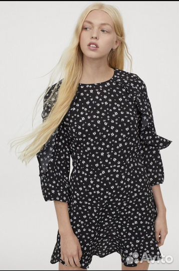 Платье цветы оборки H&M 40