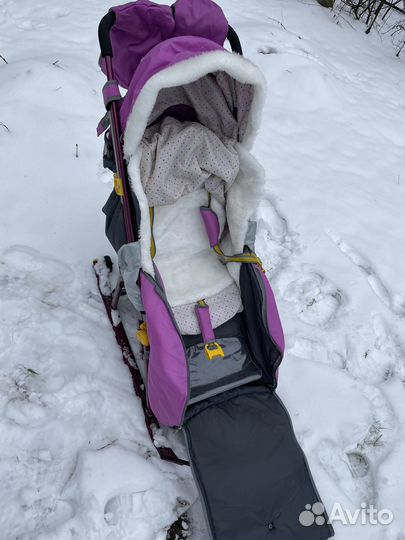 Санки коляска с выдвижной колесной базой