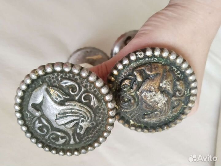 Две дверные ручки СССР со львом железные