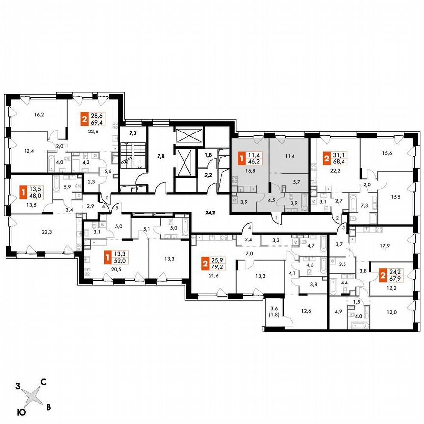 1-к. квартира, 46,2 м², 5/16 эт.