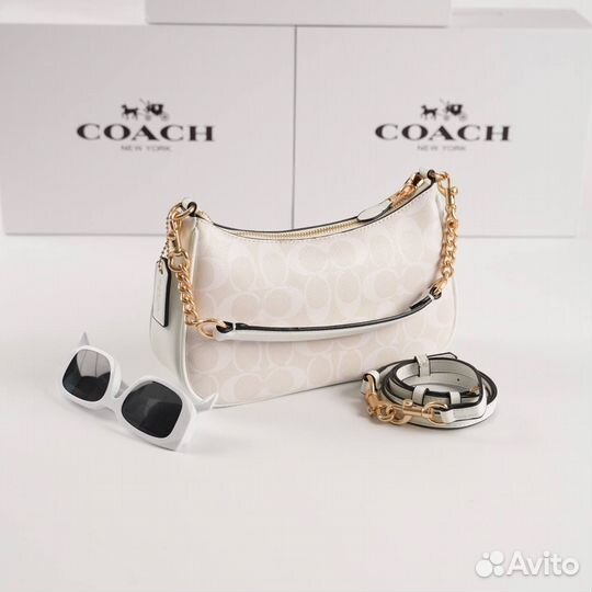 Сумка coach натуральная кожа кросс-боди