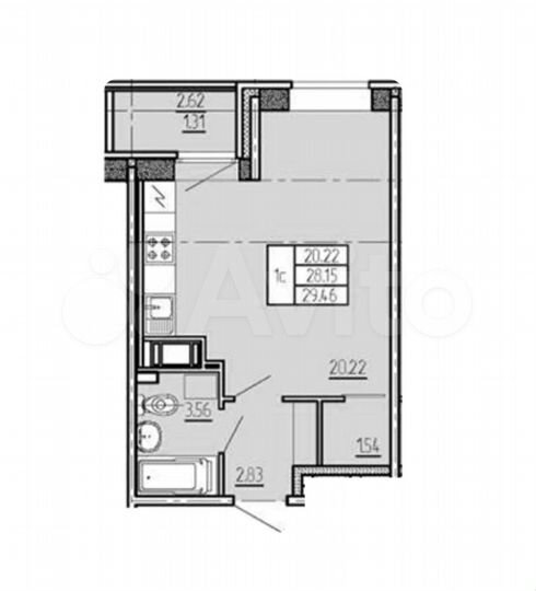 Квартира-студия, 29,5 м², 13/15 эт.