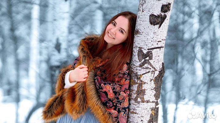 Шаль с мехом в русском стиле