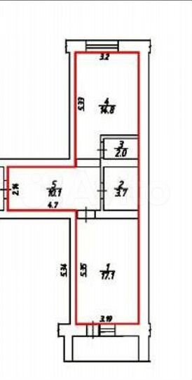 1-к. квартира, 51,3 м², 3/5 эт.