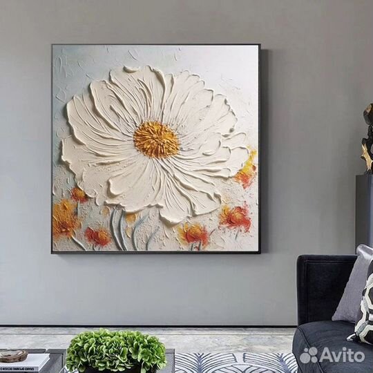 Объёмная картина маслом на холсте Цветок Примерка