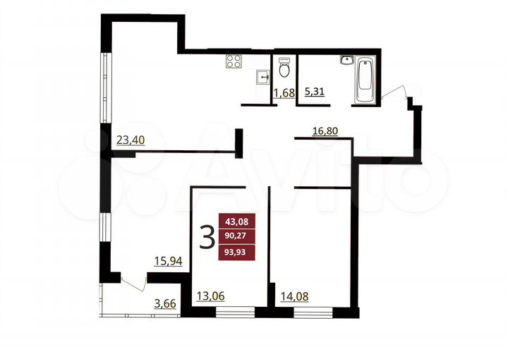 3-к. квартира, 94 м², 11/17 эт.