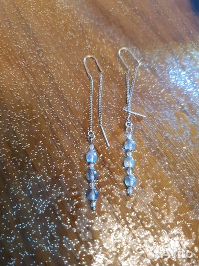 Серебряные серьги протяжки с лабрадоритом