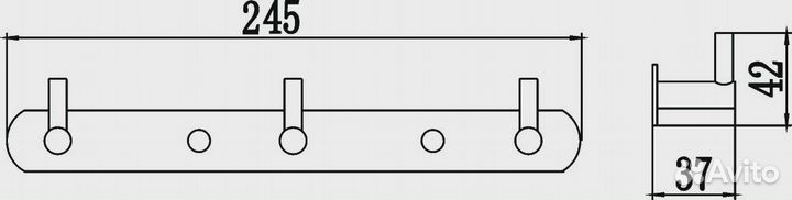 Планка с крючками (3 крючка) Savol (S-007213C)