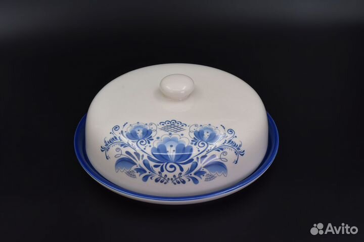 Блюдо д/блинов с/кр 23см синие цветы