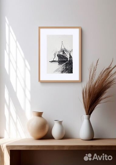 Картина Титаник Олимпик акварель чернила