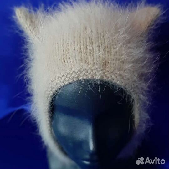 Вязаная шапка с ушками/чепчик/кошка/котошапка