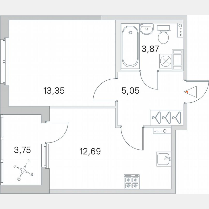 1-к. квартира, 36,8 м², 2/4 эт.