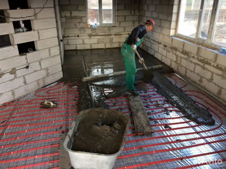 Монтаж отопления, теплый пол + стяжка