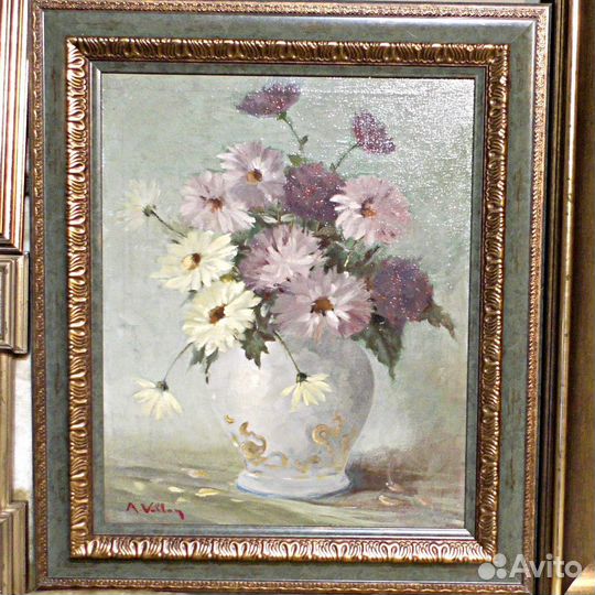 Картина.Франция.19 век.vollon.Цветы.Холст.Масло