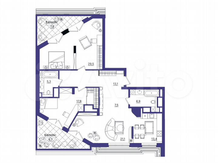 3-к. квартира, 132 м², 7/7 эт.